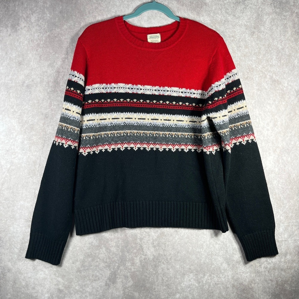 Vintage St. John's Bay Sweater Womens L Red Black Fair Isle Lambswool Hong Kong